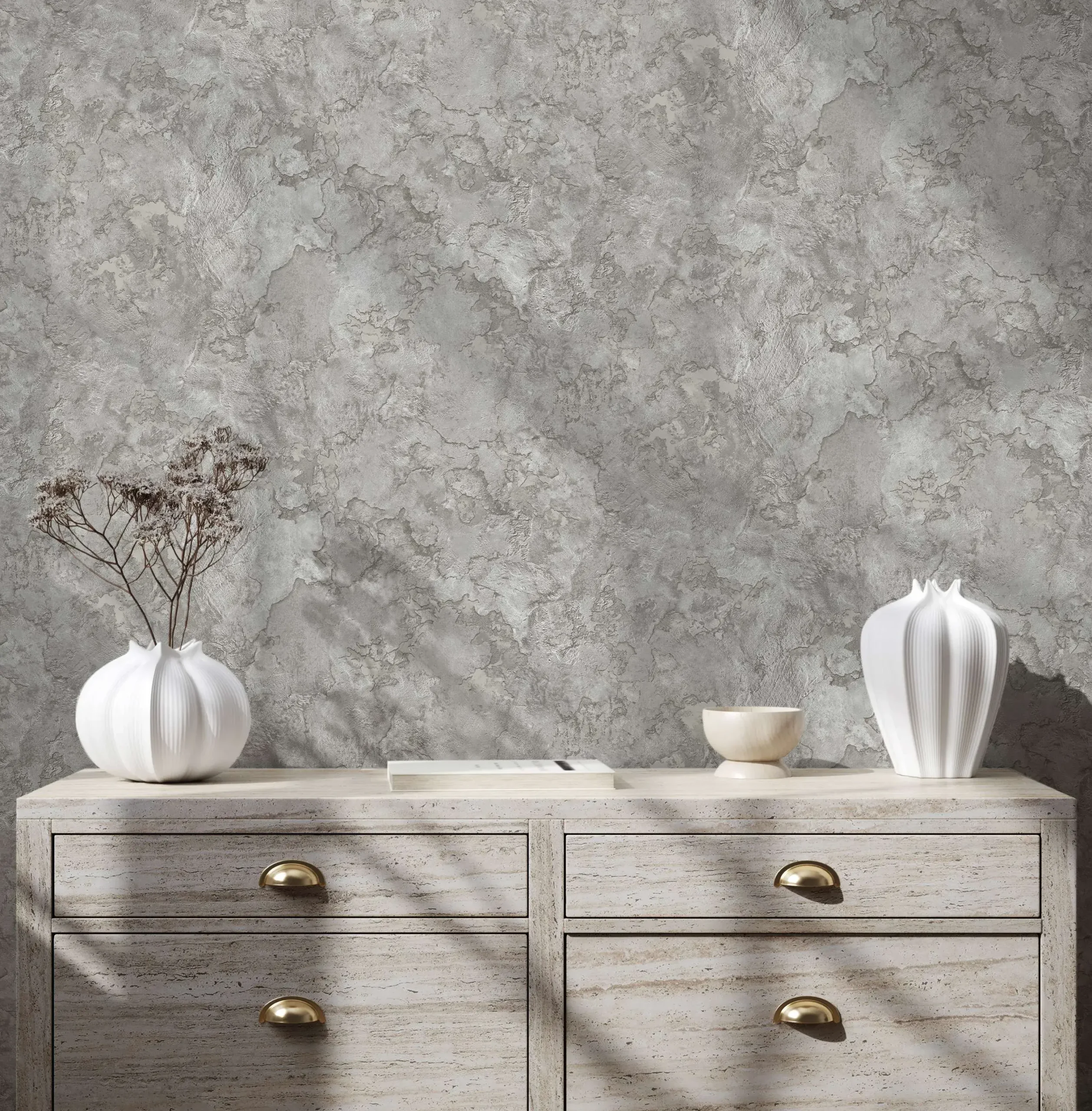 Gray Embossed Wallpaper – Natural Glittering (24109-2)